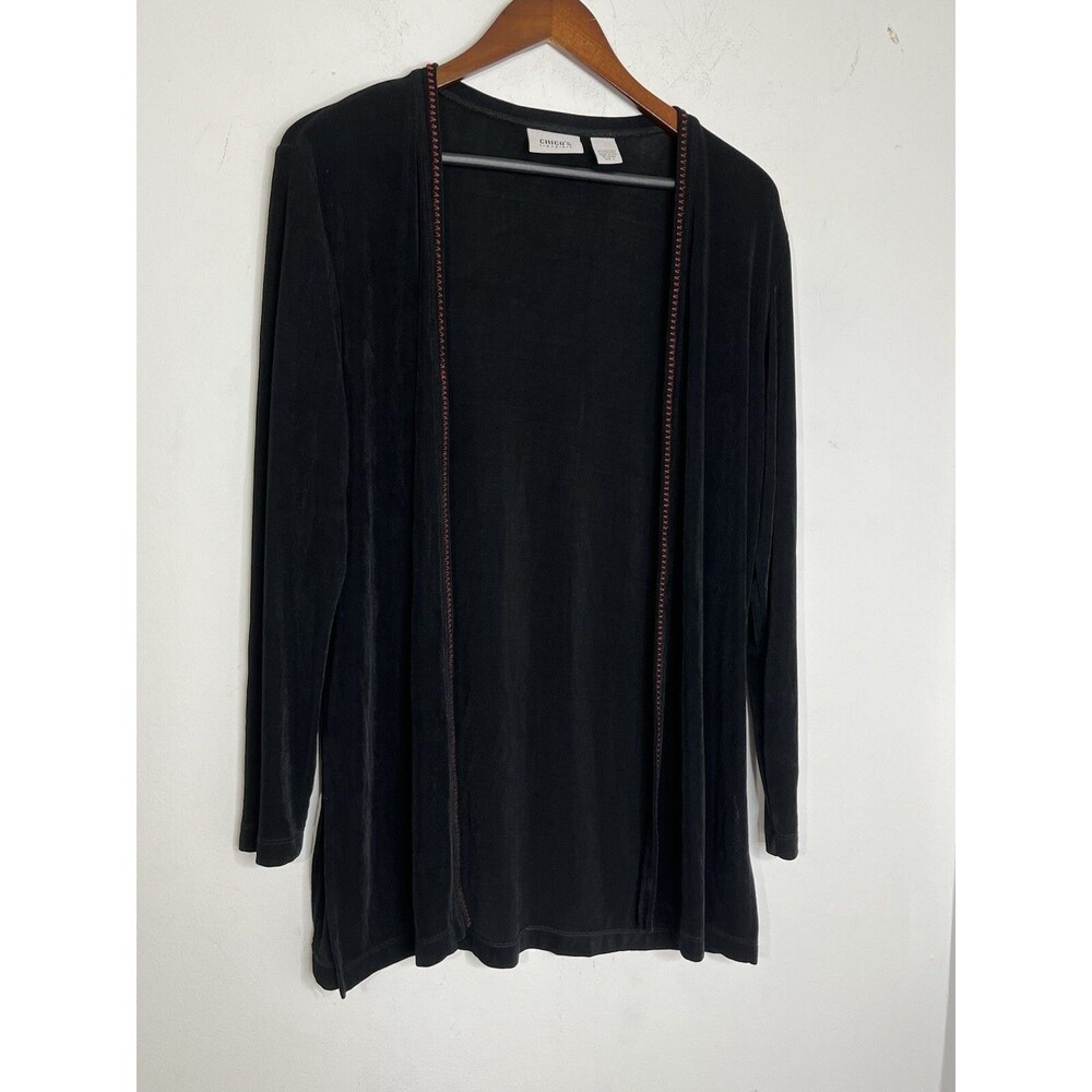 Chico's Travelers VTG Whipstich Black Cardigan Jacket Blazer 8 10 M